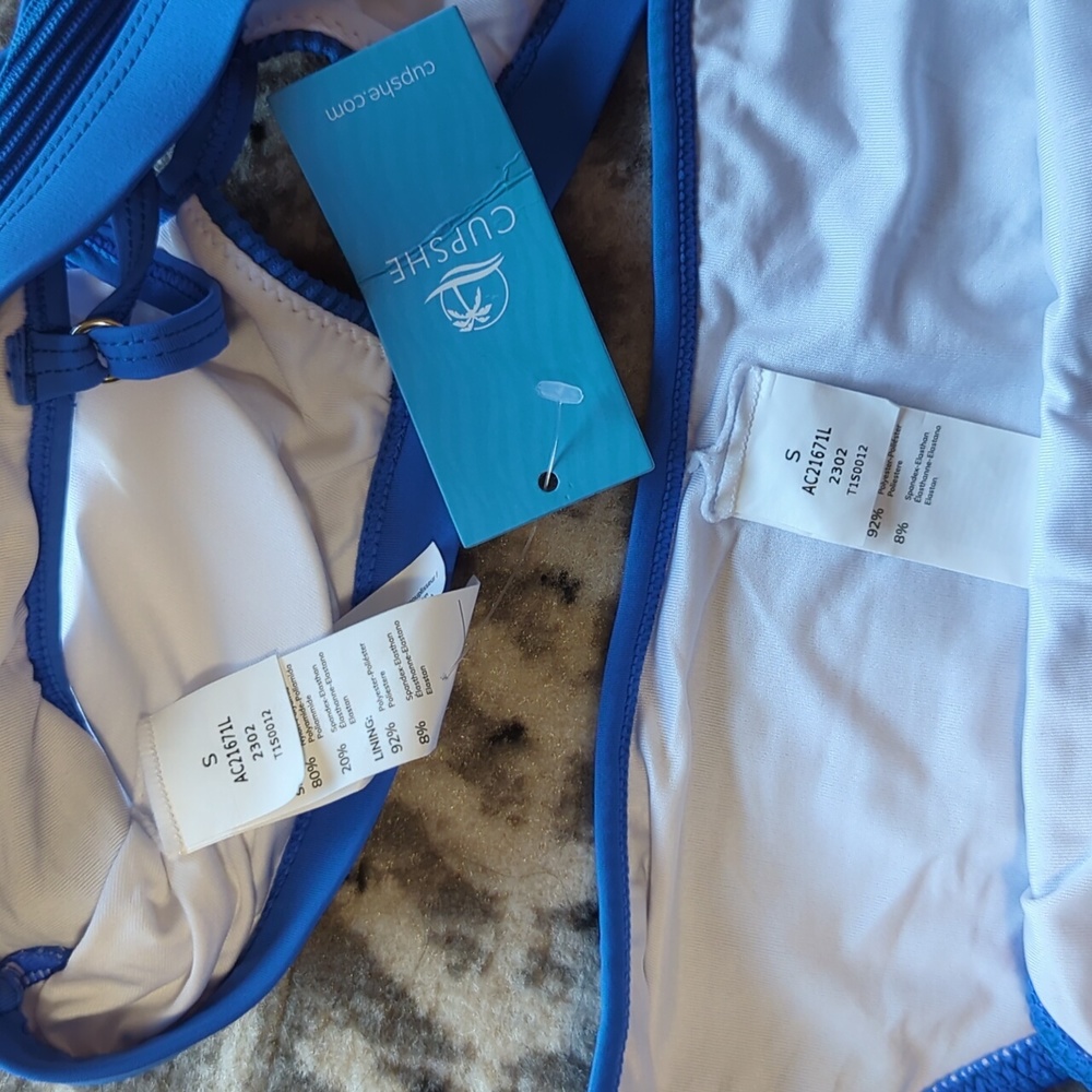 Cupshe Blue Ribbed Bikini Sz S - Picture 6 of 6